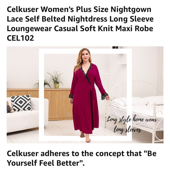 Celkuser Womens Plus Size Lace Edge Robe - Picture 6 of 7